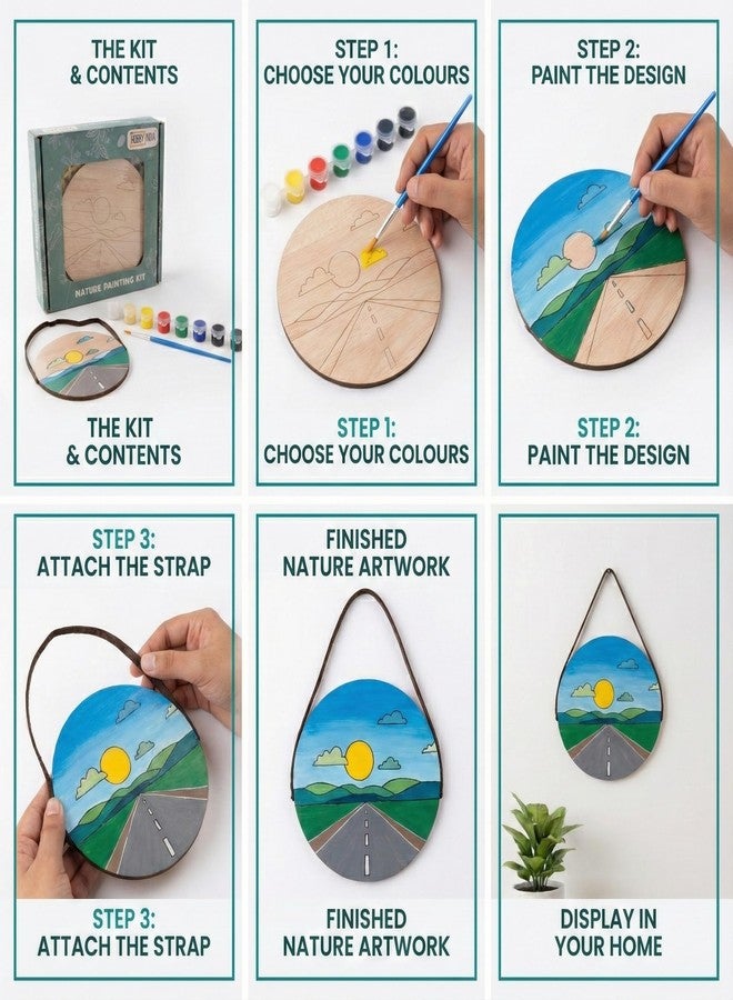HOBBY INDIA Wooden Painting Kit Set for Kids & Adults | DIY Wall Decor Art & Craft | Round Tree Circle Coaster | Home & Office Hanging Decoration | Birthday Gift for Girls & Boys (Sunset Mountain Road Trip) - Image 4